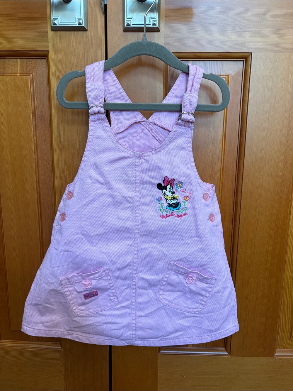 Vintage Mikey’s For Kid’s Pink Minnie Mouse Embroidered Overall Dress 3T GUC